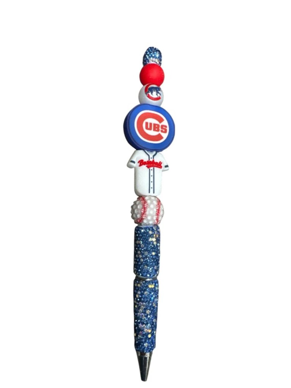 Chicago Cubs Decorative Baseball-Themed Pen With Glitter & Beads